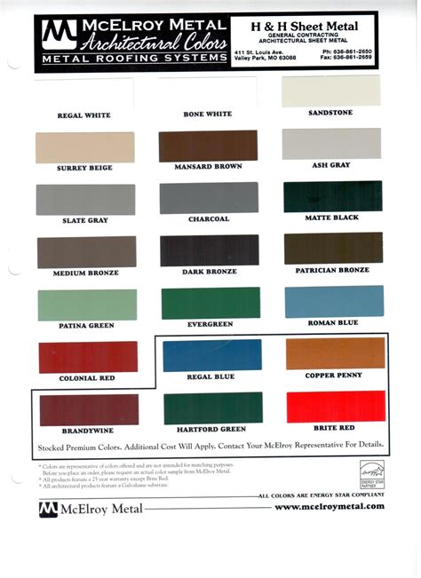 mcelroy metals color chart